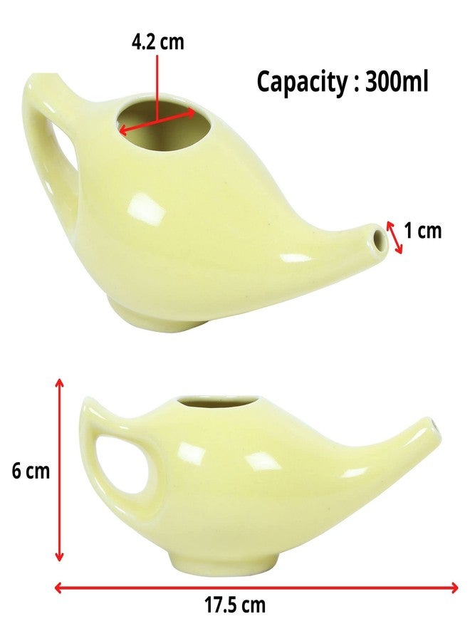 Qimacplus Leak Proof Durable Porcelain Ceramic Neti Pot with 10 Sachet Neti Salt Hold 300 Ml Water Comfortable Grip | Eco Friendly Natural Treatment for Sinus & Congestion (Yellow) - Image 2